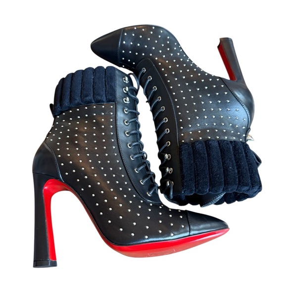 Christian Louboutin Calfskin Studded Dakita 100 Lace Up Booties EU 36 US 6 - Picture 7 of 13